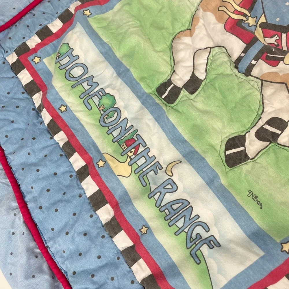 Vintage Daisy Kingdom Baby Quilt Crib Home on the Range Dots Cowboy Bunny 90s